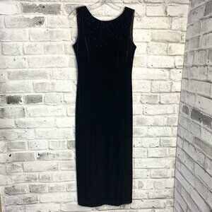 Vintage 90s Cleo Black Velvet Beaded Sleeveless Maxi Dress